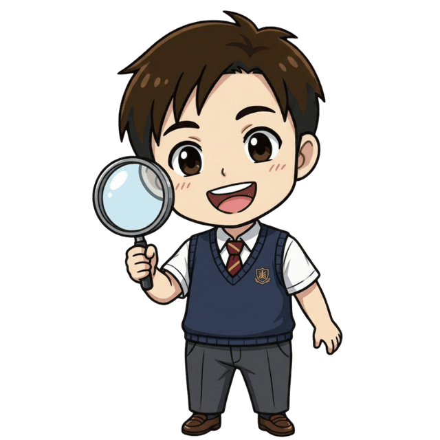 虫眼鏡を持つ高校生