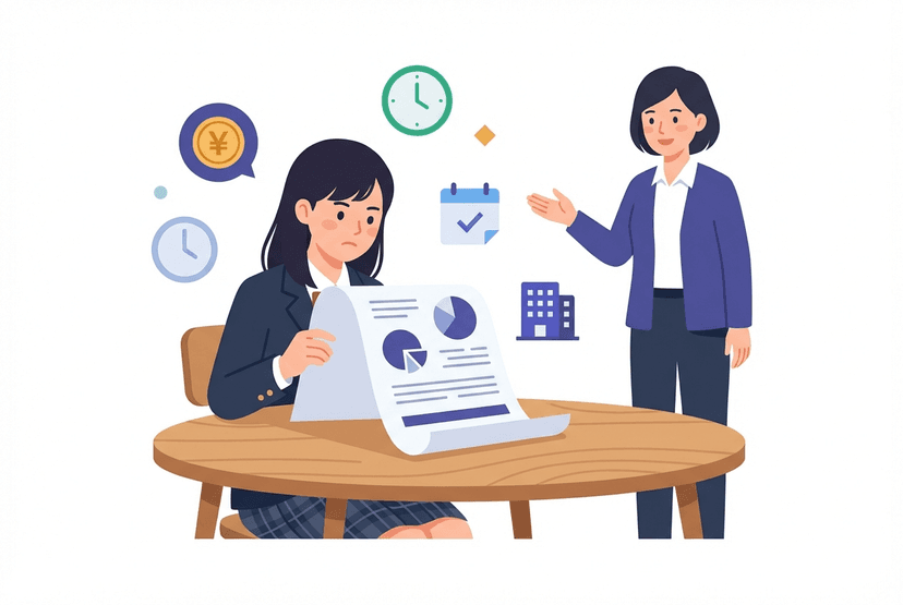 求人票を読む高校生のイラスト