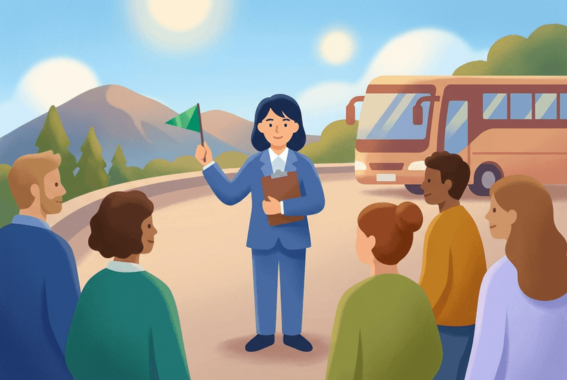 ツアーコンダクター（添乗員）の仕事イラスト