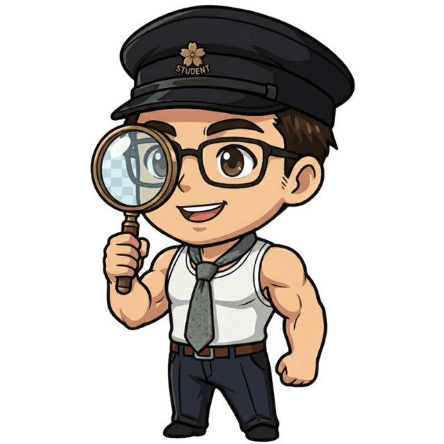 虫眼鏡を持つ高校生