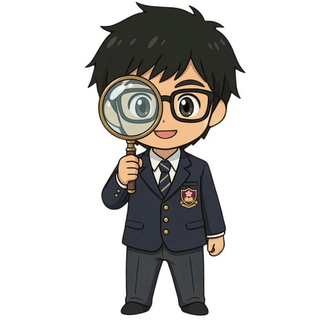 虫眼鏡を持つ高校生