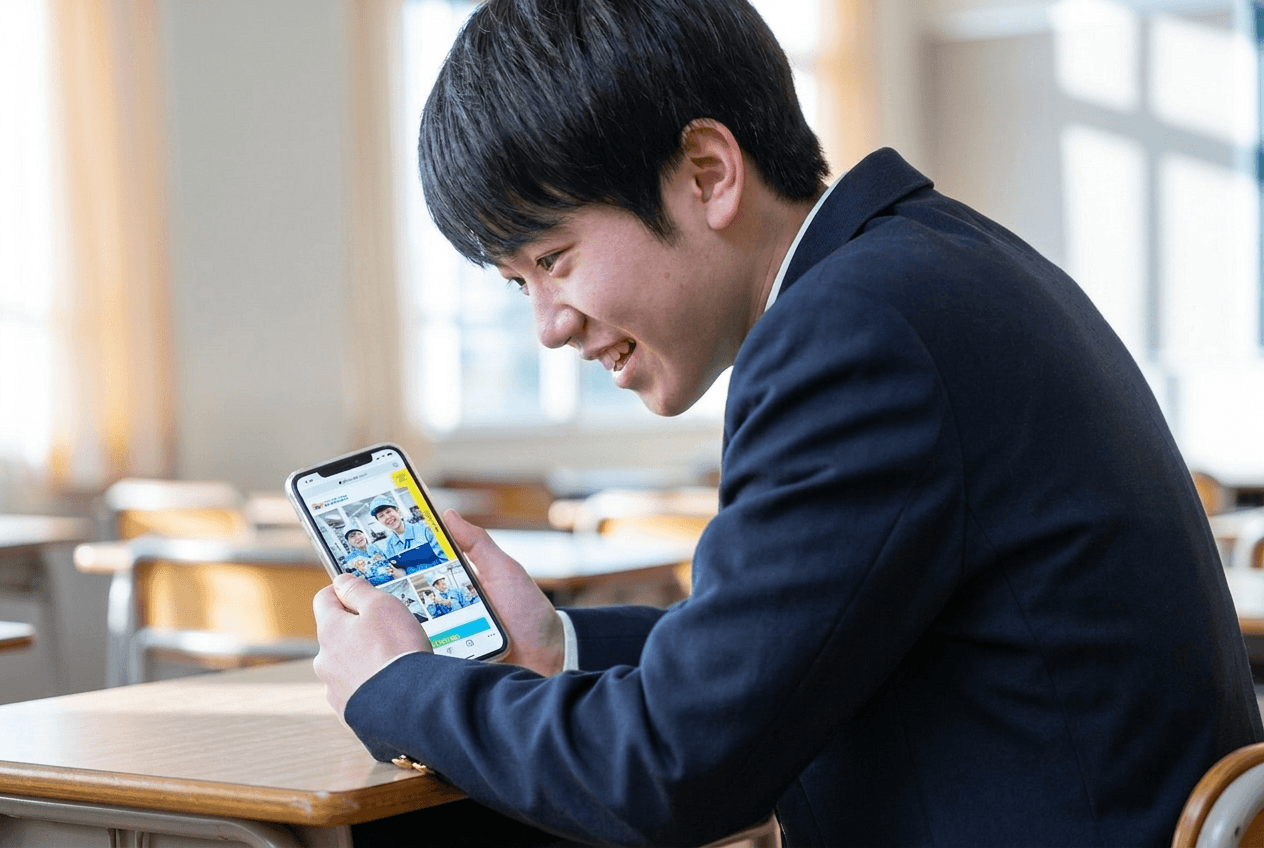 採用HPを見て「ここで働きたい！」と目を輝かせる高校生