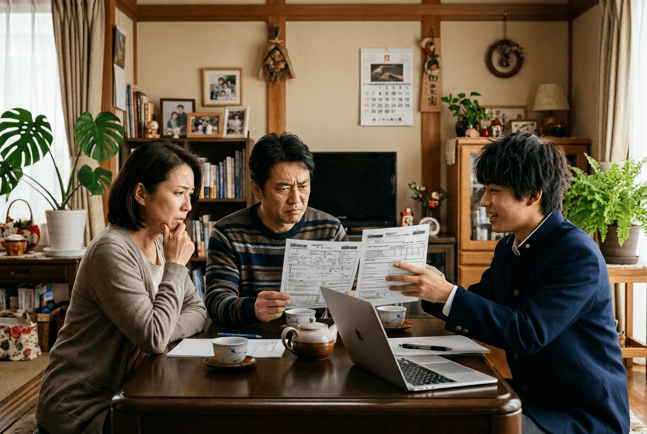 求人票を見て不安そうな保護者