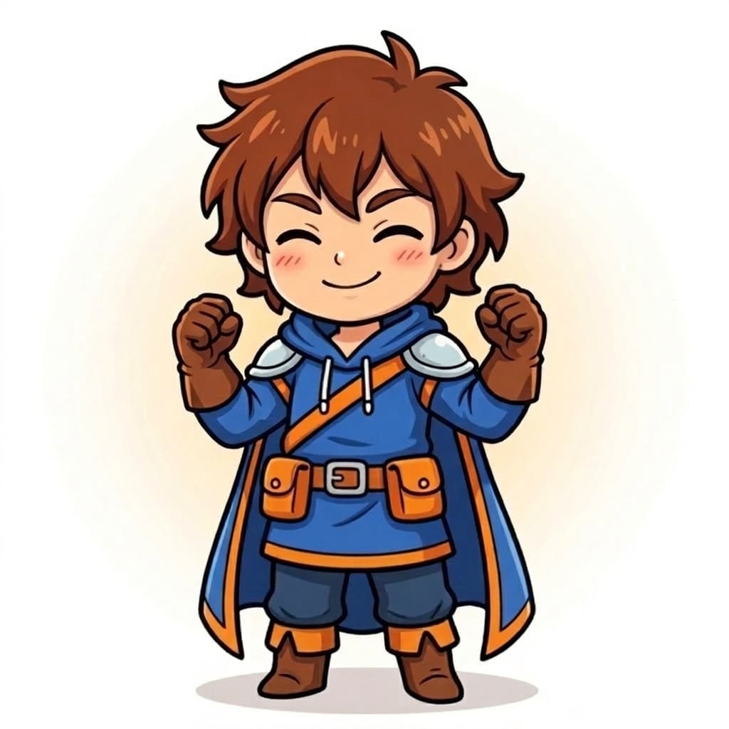 主人公の単体ポーズ。集合の場面と同じ配色・同じ線の太さで描いています